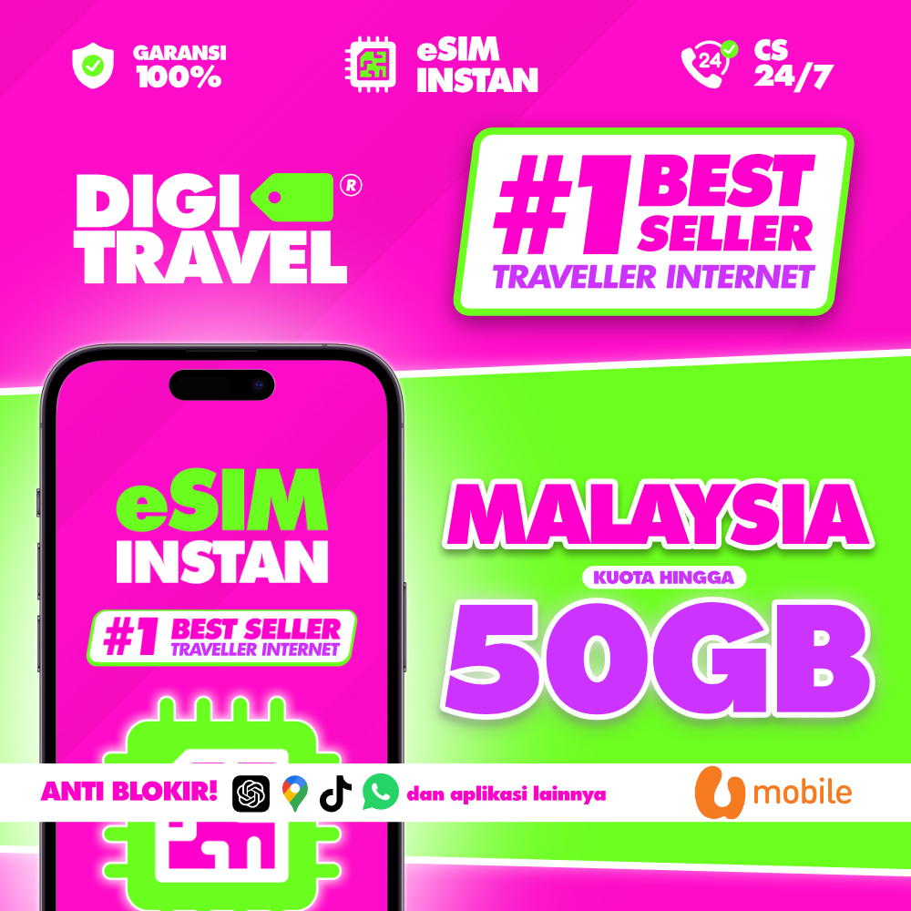 eSIM Malaysia Provider Lokal U-Mobile Kuota Besar Data Internet Roaming Travel - DIGITRAVEL eSIM Mal