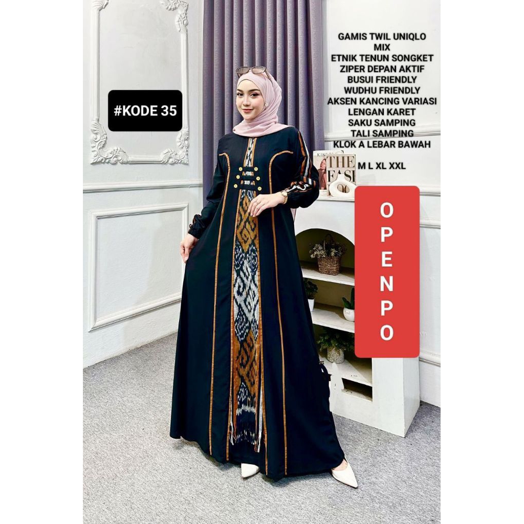 Gamis Twill ORI Motif Etnik kombinasi tenun Troso Terbaru