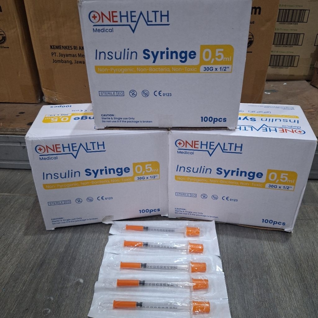 Insulin Syringe 0.5 Ml With Needle Onehealth ( Isi 100 pcs ) / Jarum Suntik Insulin Steril