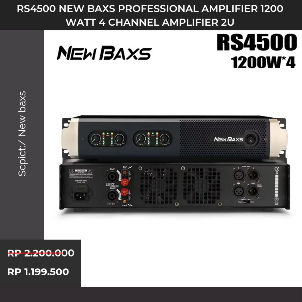 Promo RS2500/RS4500 NEW BAXS Professional Amplifier 1200 Watt 2/4 Channel Amplifier 2U Model