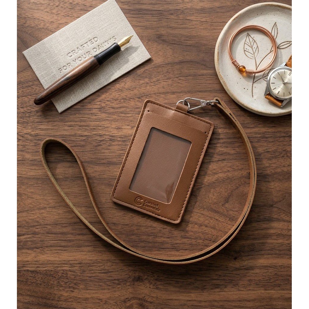 ID Card Holder / Nametag Holder Kulit Tali Gantung