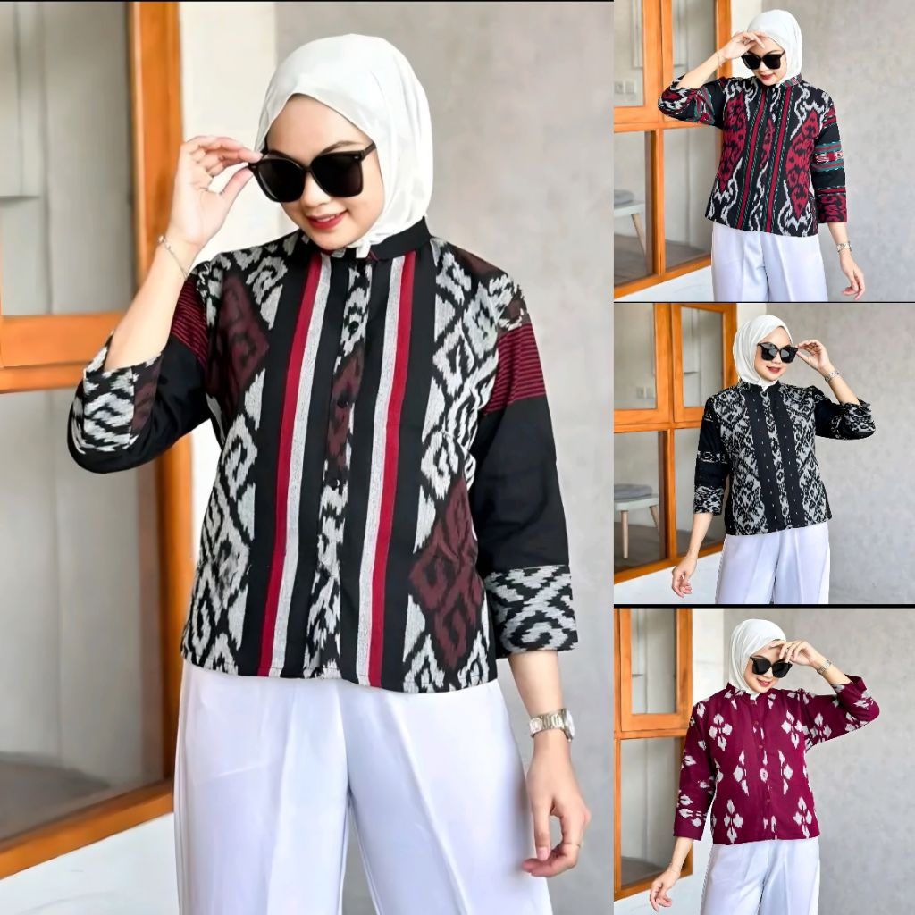 Blouse Tenun Troso, Baju Atasan Blouse Tenun Troso, Baju Blus Kerja Kantor Formal Tenun 79