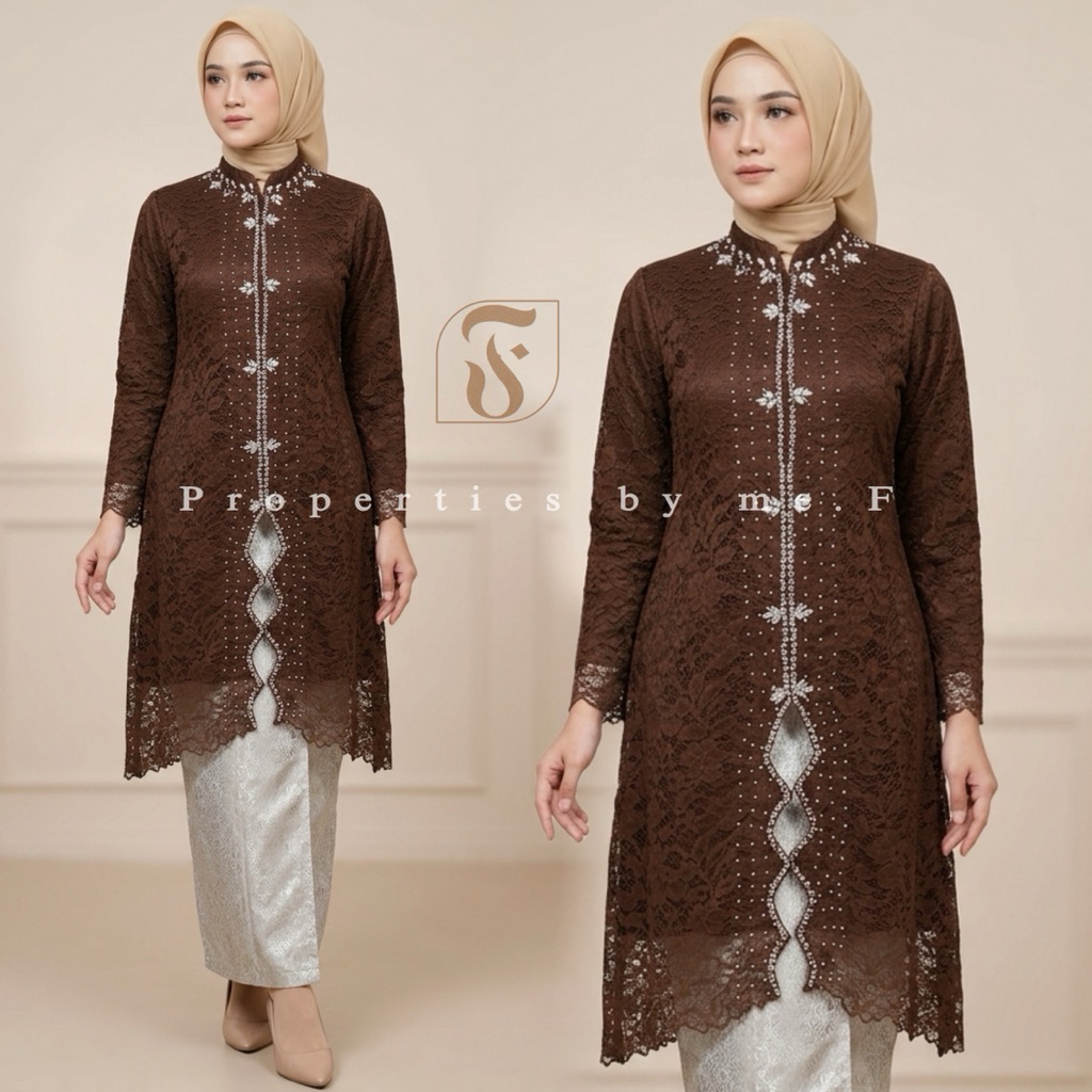 Dheefa-Set Kebaya Modern Zigzag Baju kondangan Wanita Material Brokat kombinasi Payet Terbaru Baju W