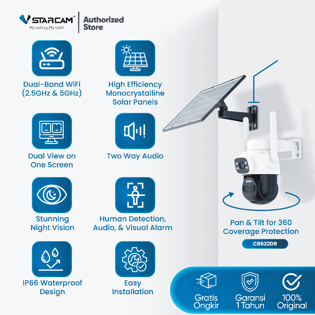 VStarcam CB622DR Solar Panel CCTV Outdoor Wireless Waterproof Dual Kamera WiFi CCTV Kebun