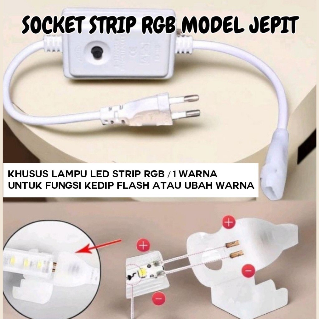 Soket RGB Jepit Body Besar Dengan Tombol Irama Flaser Jepit Led Strip