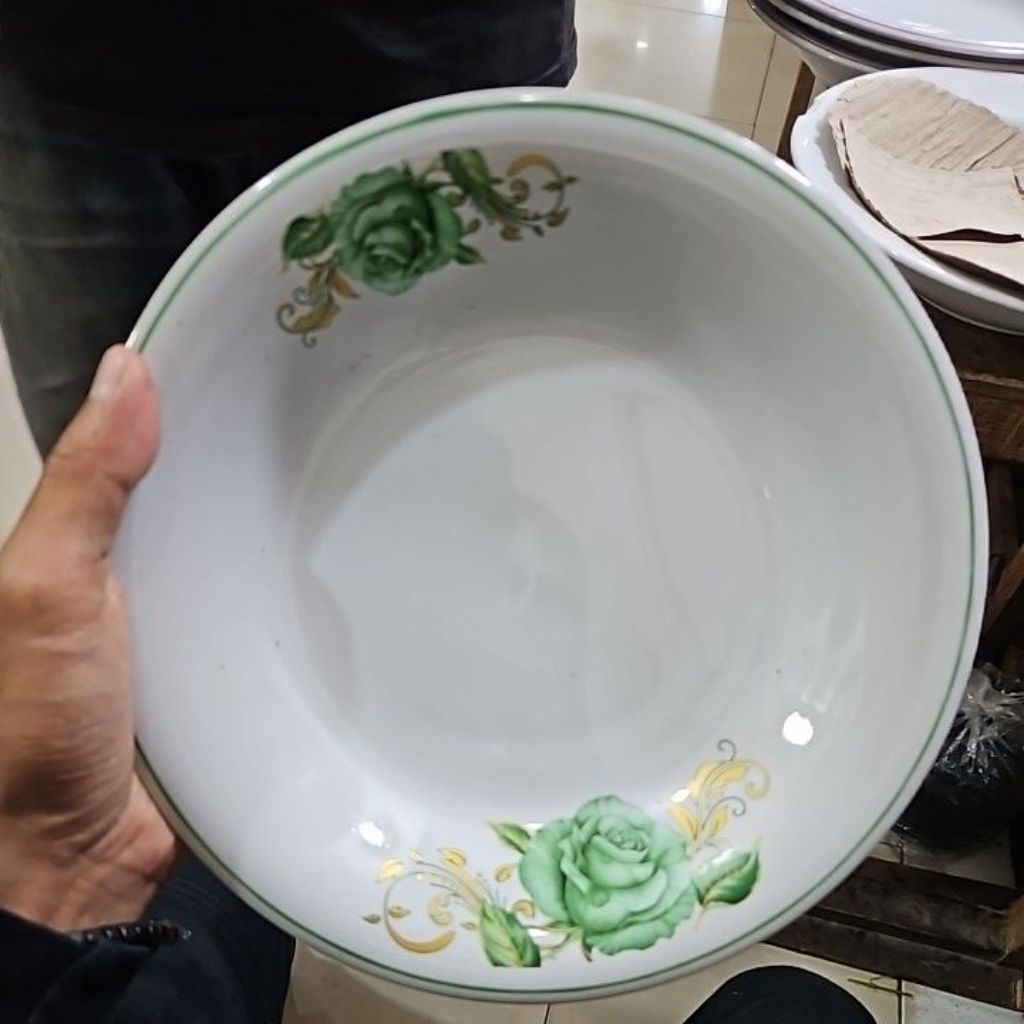 Piring Makan Keramik Tebal Motif Bunga Hijau / ungu Rosenberg - Piring Restoran Hotel 6pcs