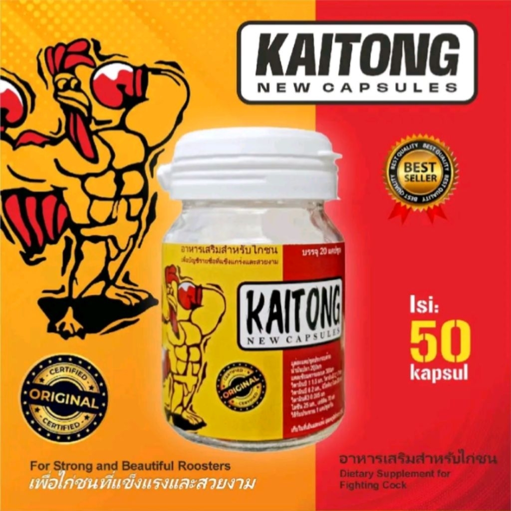 Kaitong New Capsules Isi 50 Kapsul Suplemen Ayam Laga Original Thailand Untuk Pembentukan Otot Ayam 