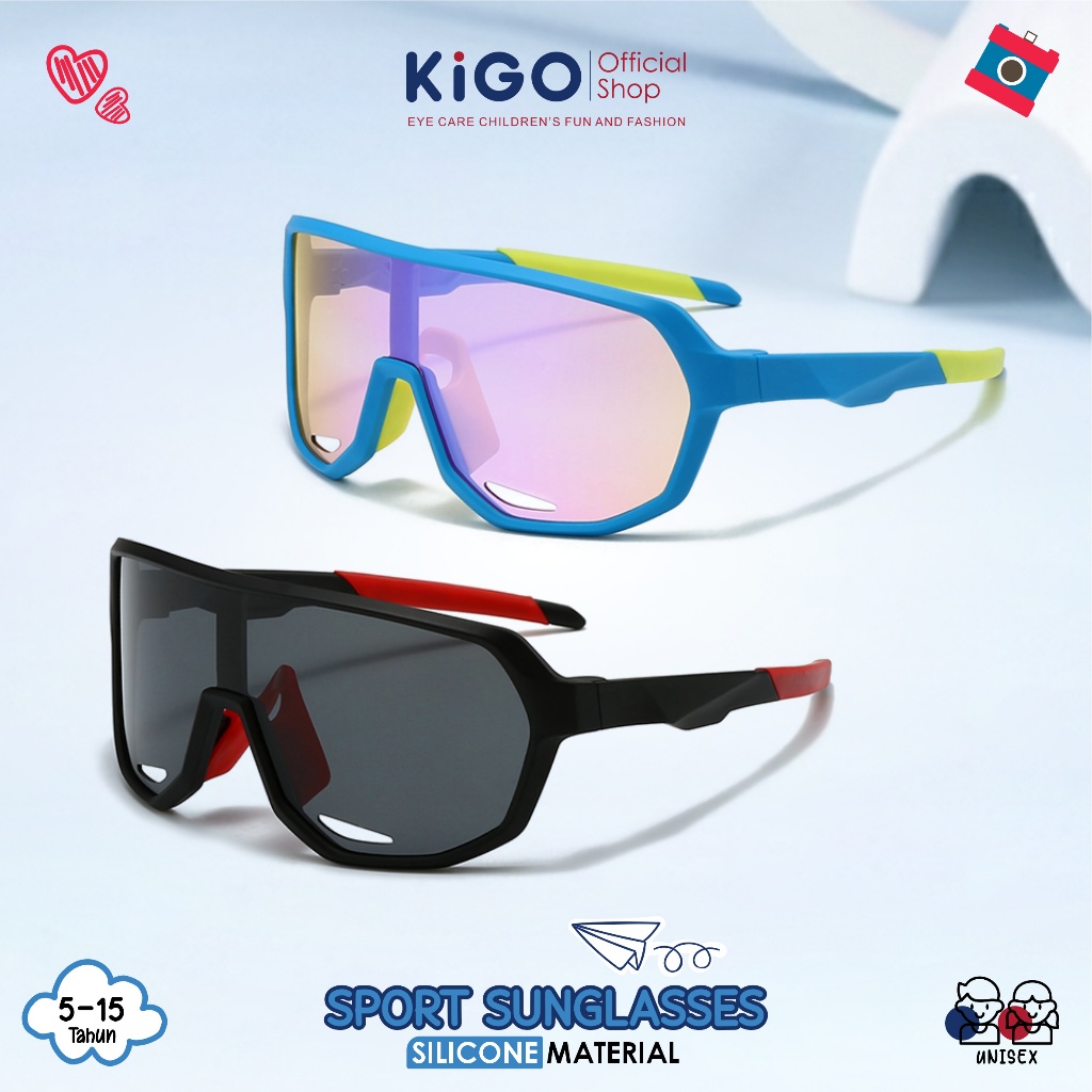 KIGO Kacamata Hitam Anak Sport Olahraga Bersepeda Lensa Anti UV400 Polarized Material Silikon RIngan