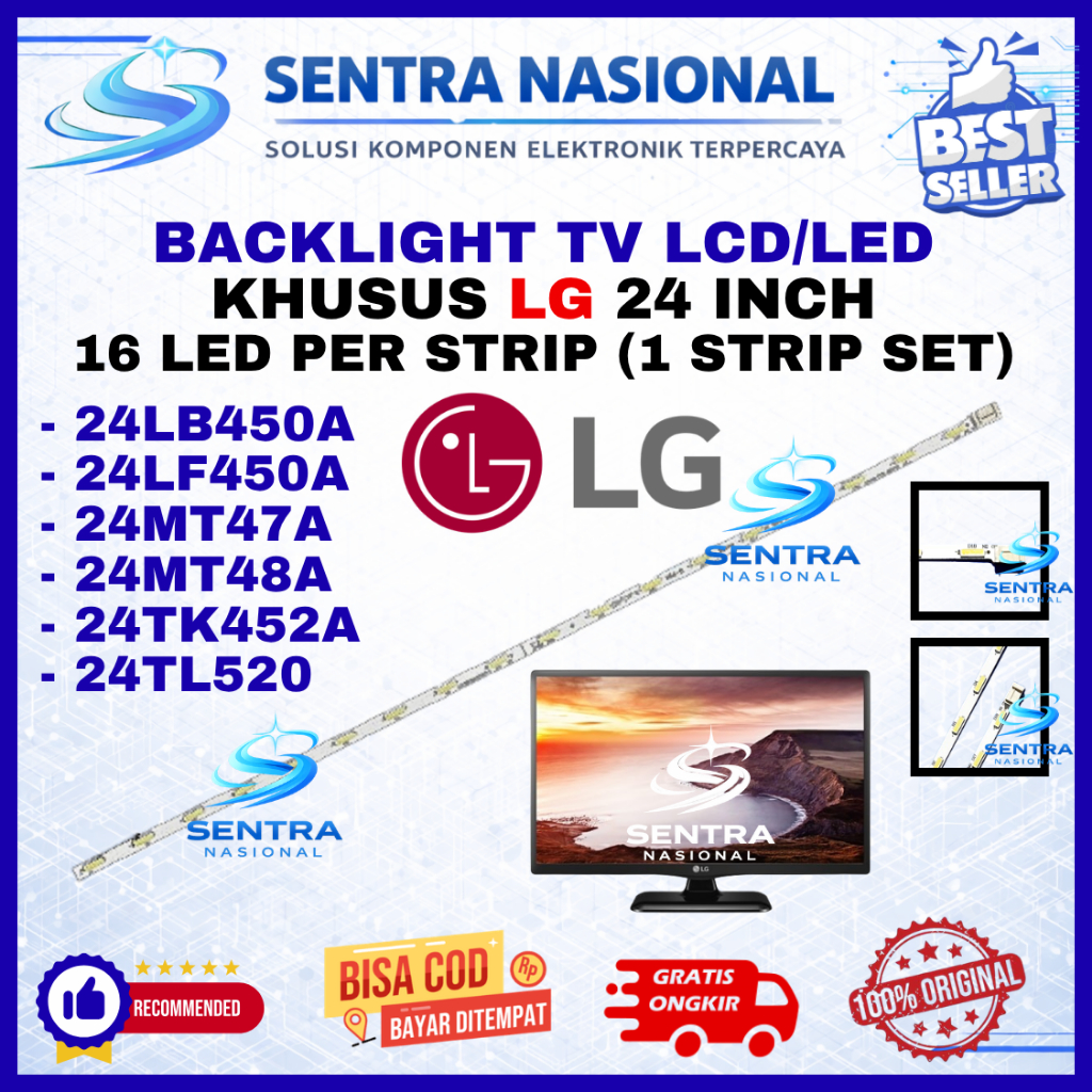 BACKLIGHT TV LED LG 24 INCH 24LB450A 24LF450A 24MT47A 24MT48A 24TK452A 24TL520 ORIGINAL | BACKLIGHT 