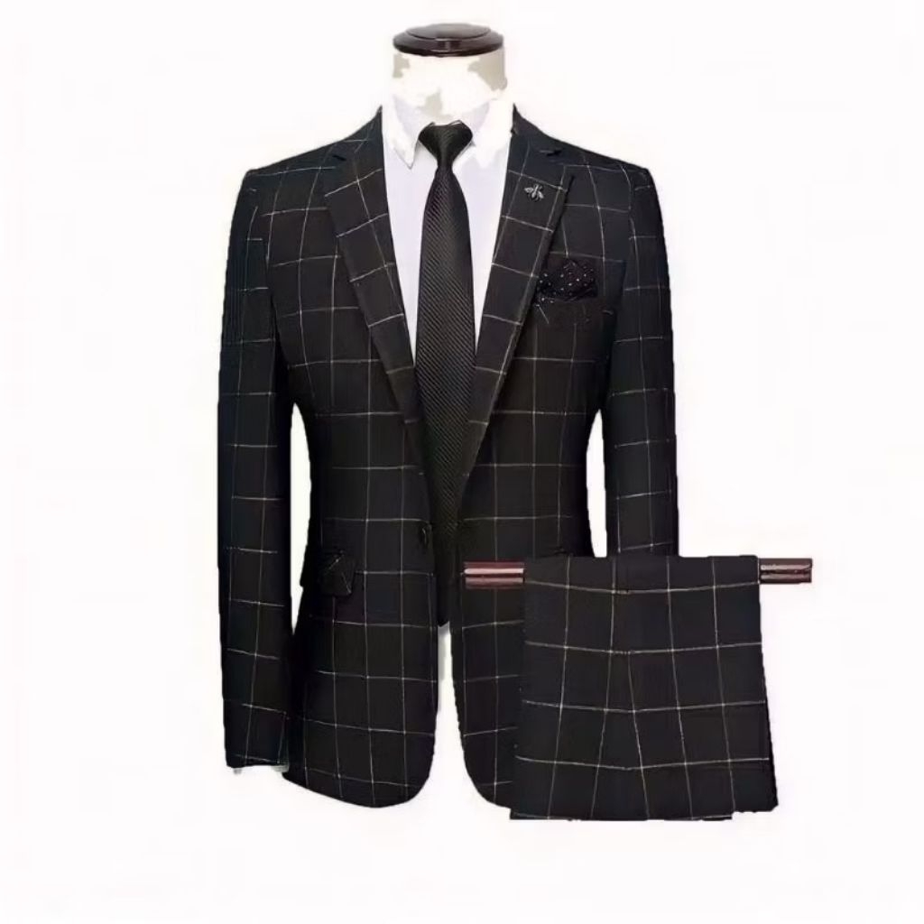 setelan jas tartan pria / setelan jas kotak-kotak pria slimfit