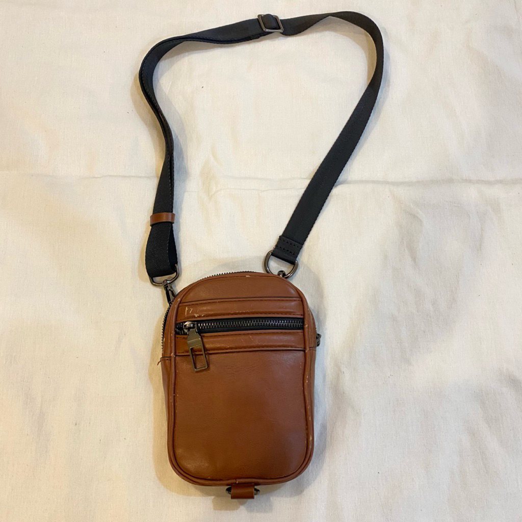 Sling Bag zara pria tas brown leather original