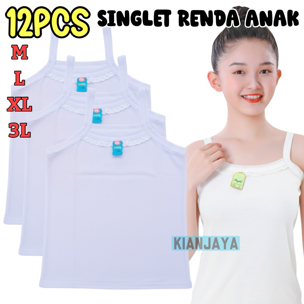 1 Lusin Singlet Renda Anak Perempuan Katun Polos Remaja SD SMP SMA Tanktop Kaos Dalam Cewek