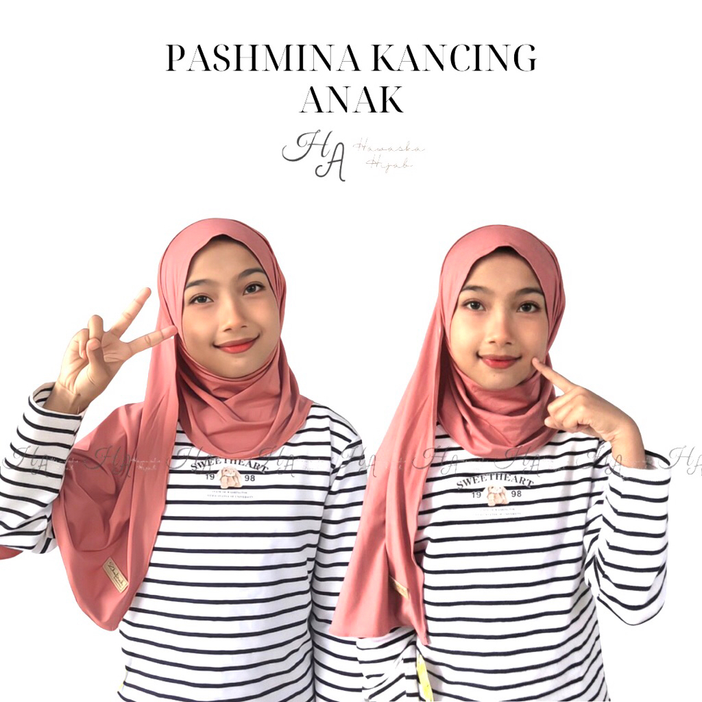 Hawaska Hijab - Hijab Pashmina Instan Anak Kancing Premium | Pashmina Kancing 4-10 Tahun