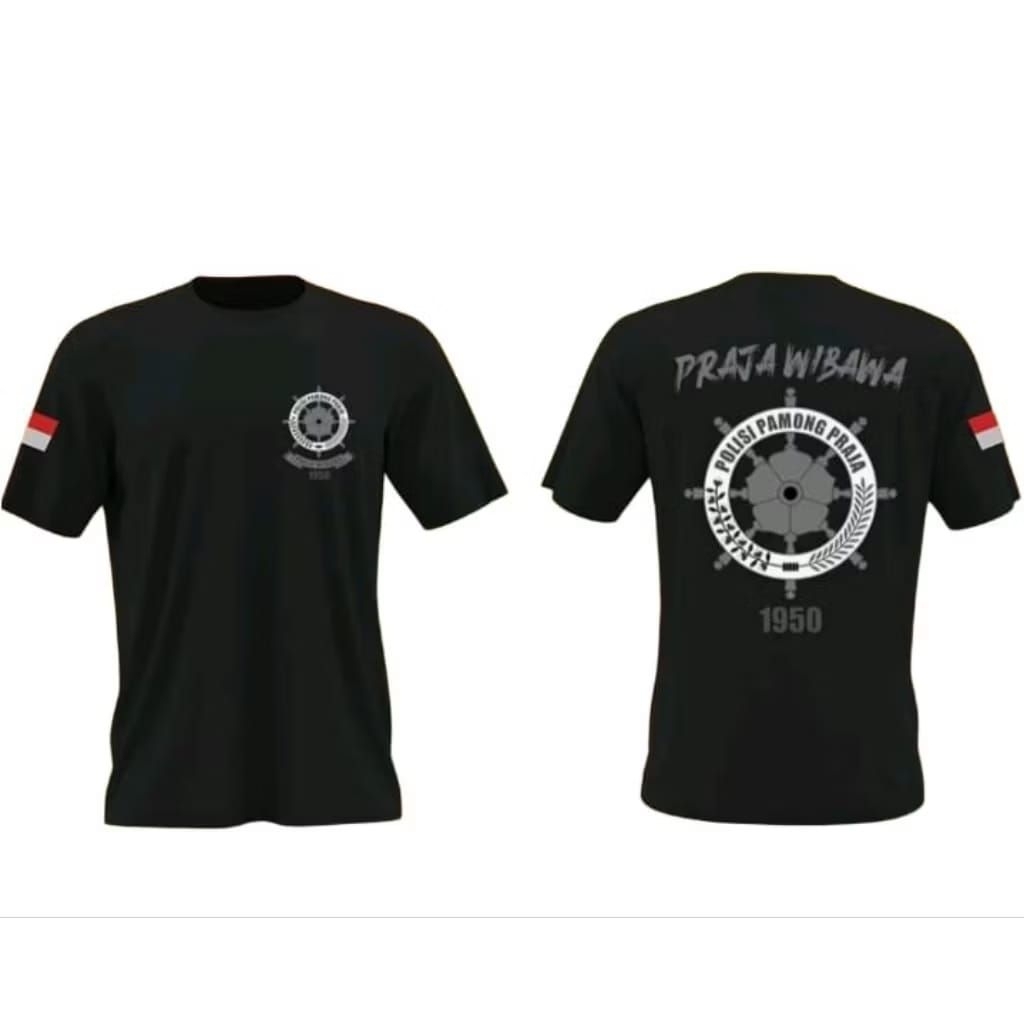 Kaos T-Shirt Basic Hitam POLISI PRAMONG PRAJA 1950  Desain Taktis Baju Distro Ukuran S M L XL