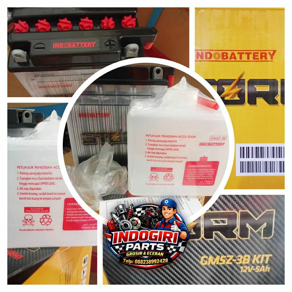 Indobattery Aki Basah Storm GM5Z-3B KIT 12V-5AH Original Untuk Motor Matic dan Bebek Awet Tahan Lama