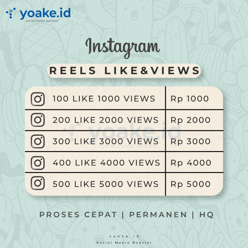 YOAKE Promo Like Views Reels Proses Cepat Instagram Likes Dan Views Berkualitas Mix Worldwide Pengir