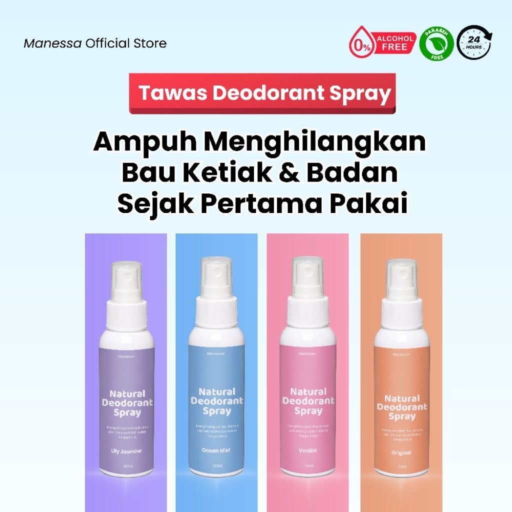 Deodorant Tawas Spray Manessa 60ml dan 100ml - Tawas Cair Penghilang Bau Badan, Bau Ketiak, & Pencer