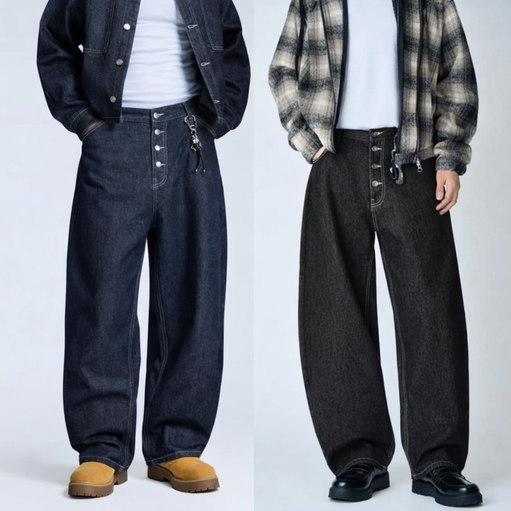 LEAOUTFIT- Baggy Jeans | Raw Denim T.R.A.C.E.R BLACK-BLACK_