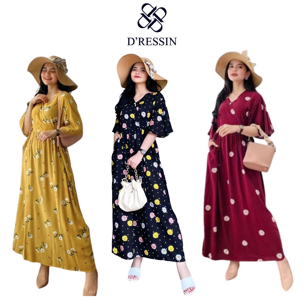 D'ressin - Baju Daster Dress Kimono Wanita Rumahan Lengan Pendek Panjang Semata Kaki Busui