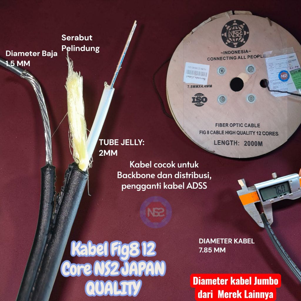 kabel fo 12 core fig8 jelly tube NS2 high quality 2km / dropcore fig 8 12 core