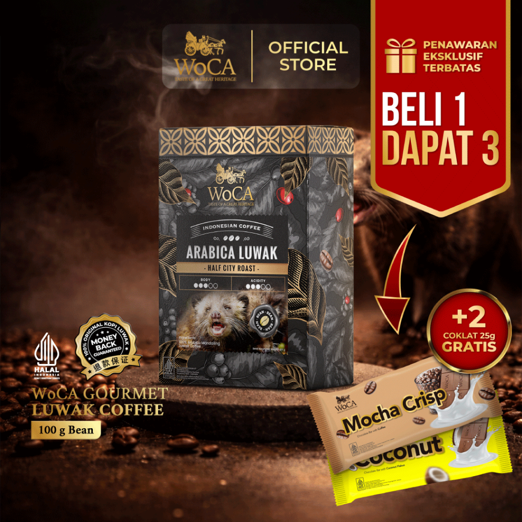 WoCA Gourmet Arabica Mandailing Luwak Coffee Bean 100gr