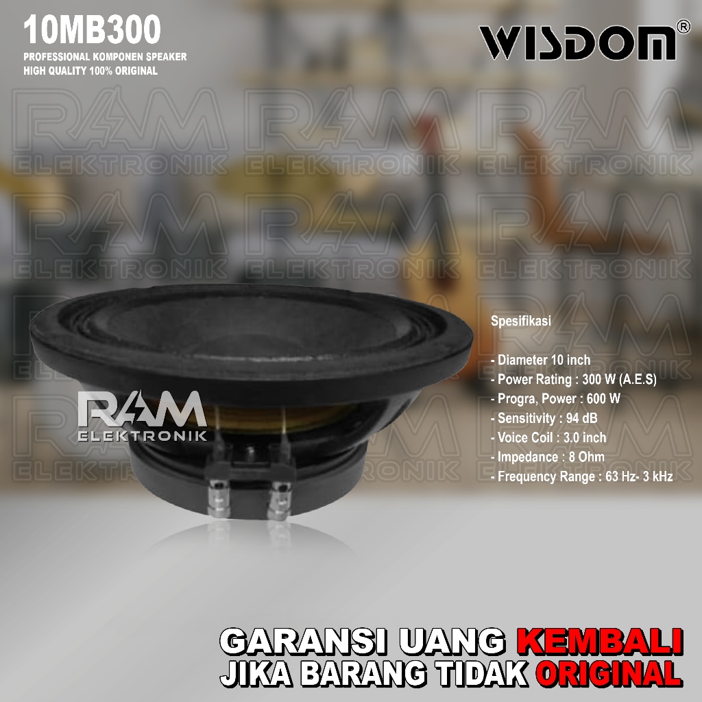 Komponen Speaker 10 Inch WISDOM 10MB300 / 10-MB 300 Original