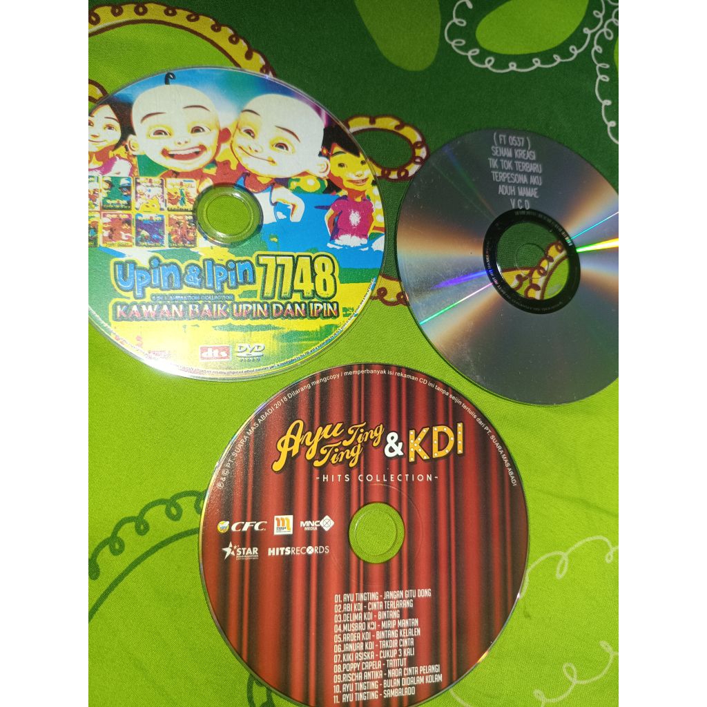 kaset DVD upin Ipin Ayu ting-ting senam anak isi 3 pcs preloved