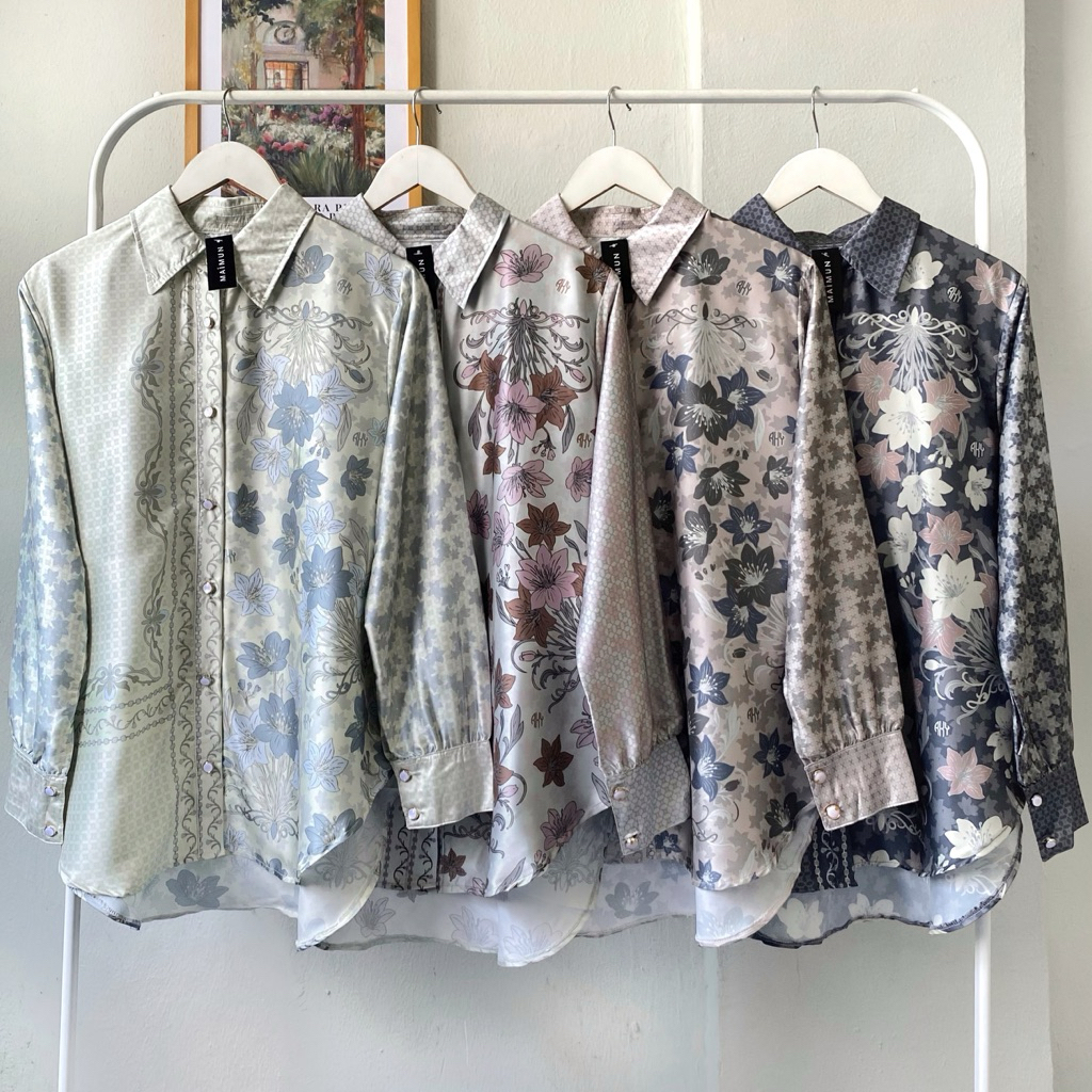 Maimun House - Astari Shirt (Kemeja Satin Motif Bunga Wanita)