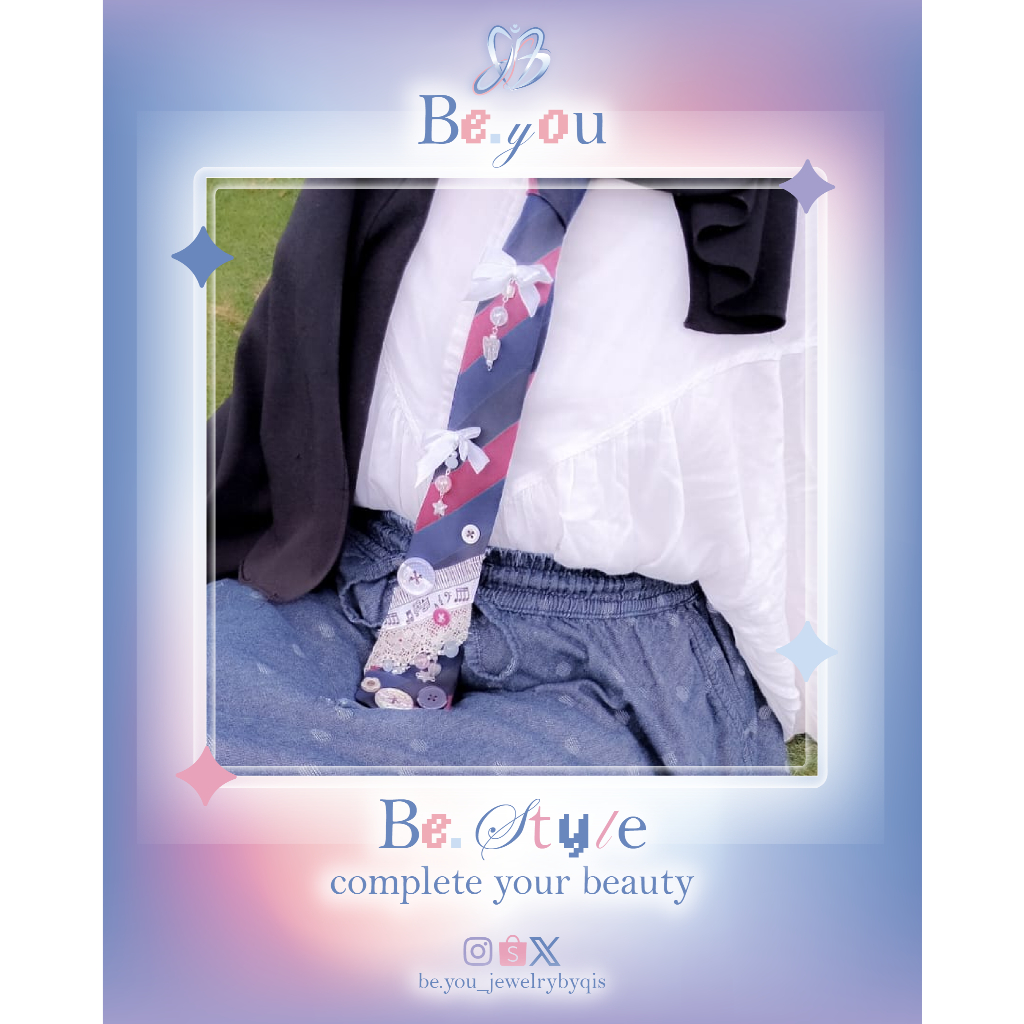 Be.you-Reworked Thrift Tie with Beads & Ribbon Coquette K-pop style/Dasi Custom Handmade Manik & Pit