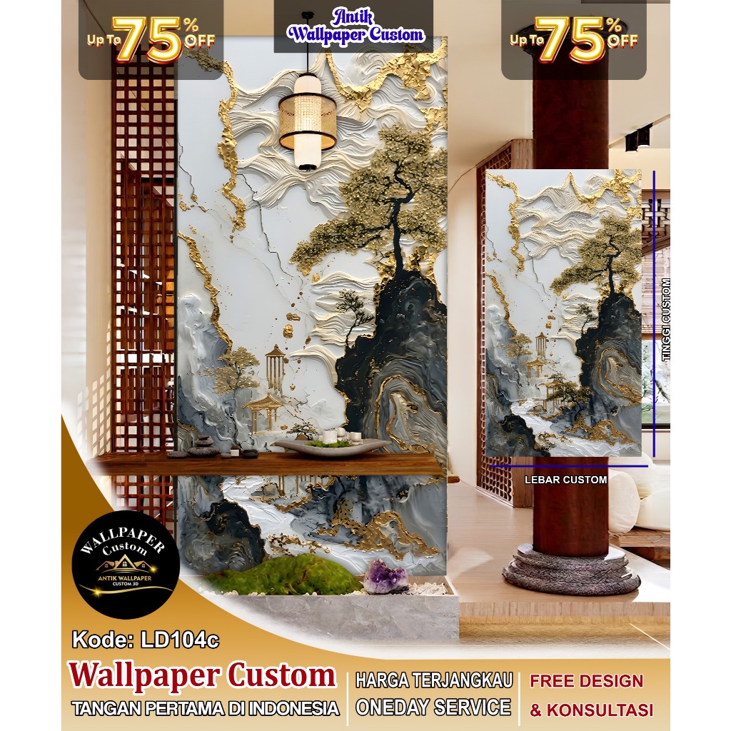 Wallpaper Custom & Wallstiker Custom 3D Tema Chinoiserie | Wallpaper Custom 3D | Wallpaper Ruang Tam