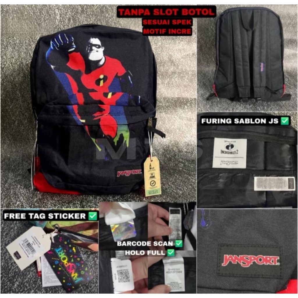 TAS RANSEL JANSPORT SPORTS BAGS INCREDIBLE MOTIF ORIGINAL BLACK BACKPACK / RANSEL PRIA WANITA BEST S