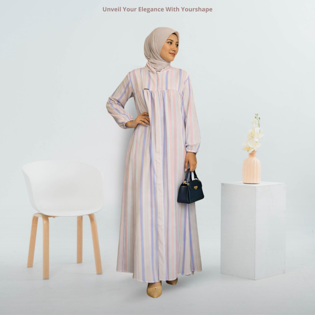 Gamis Dress Motif Salur Bahan Printing Crinkle Primadona