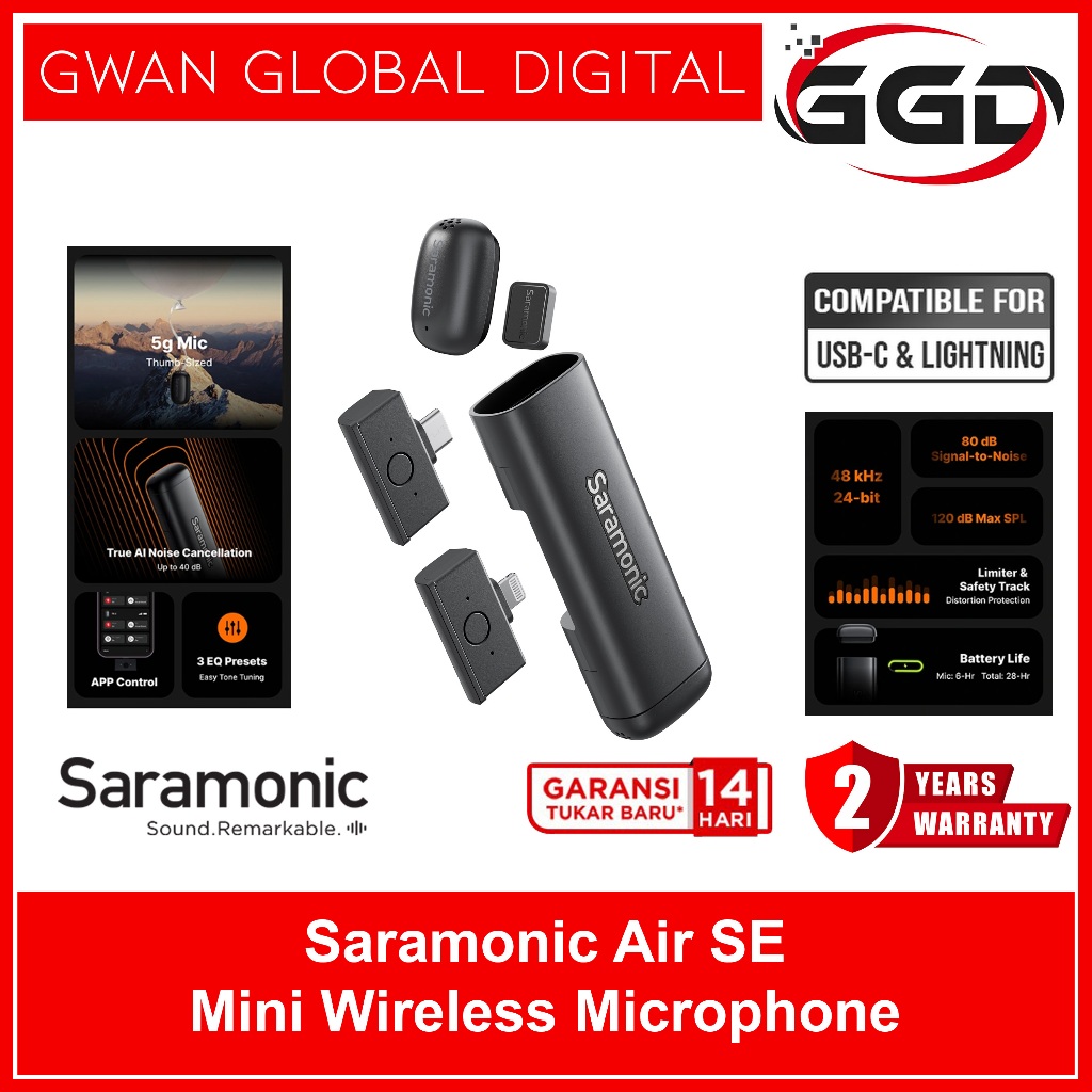 Saramonic Air SE Mic Wireless Clip On Magnetic Mikrofon Super Mini Vlog HP with Charging Case