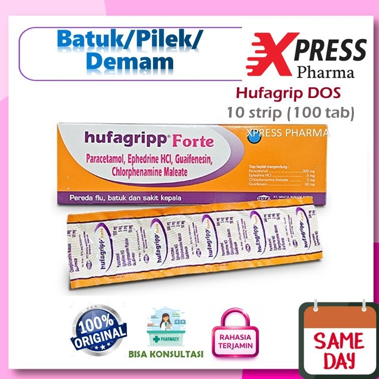XPRESS ! Hufagrip Forte DUS Obat Batuk Pilek Panas Demam Sakit Kepala Flu Tablet Dos Box H Hufagripp
