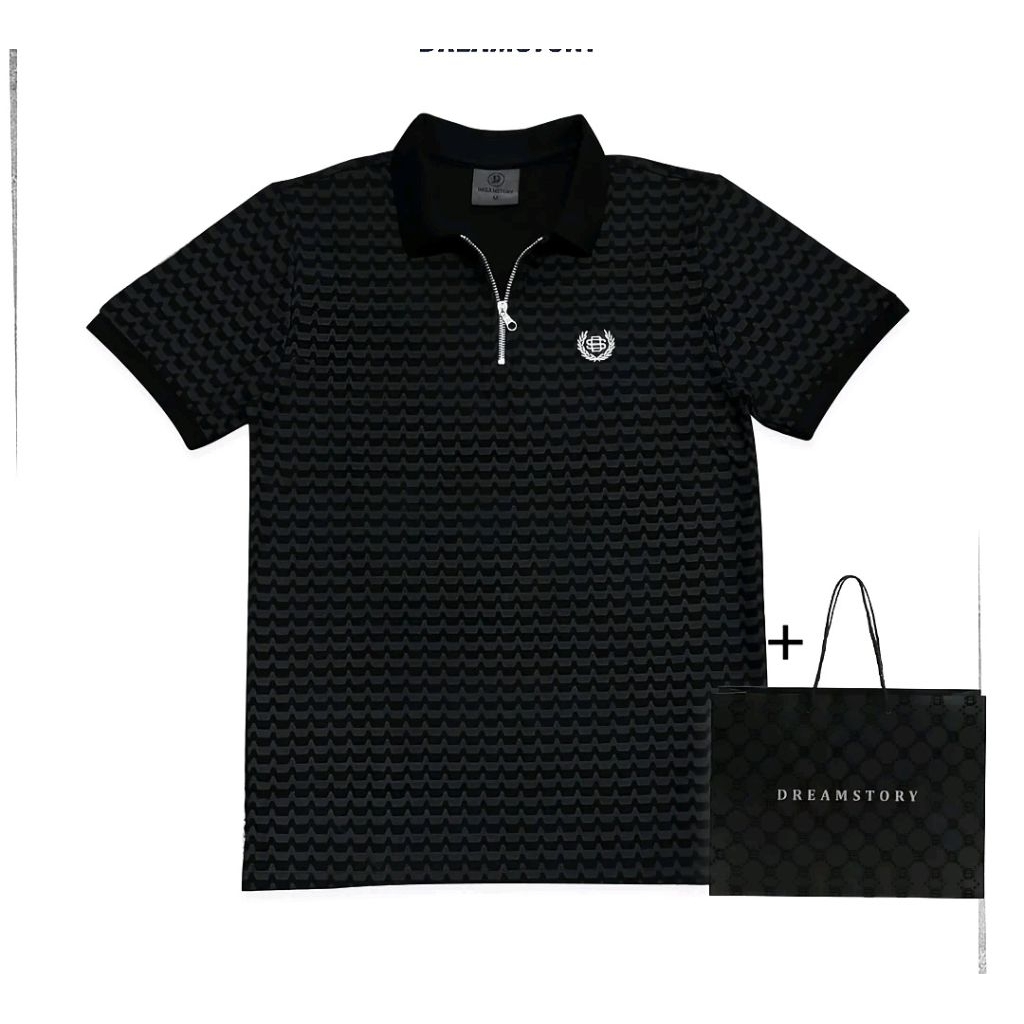 Kaos Polo Pria Dreamstory Hitam Motif Size M Zipper Polo Shirt Casual Semi Formal Branded Second Mur