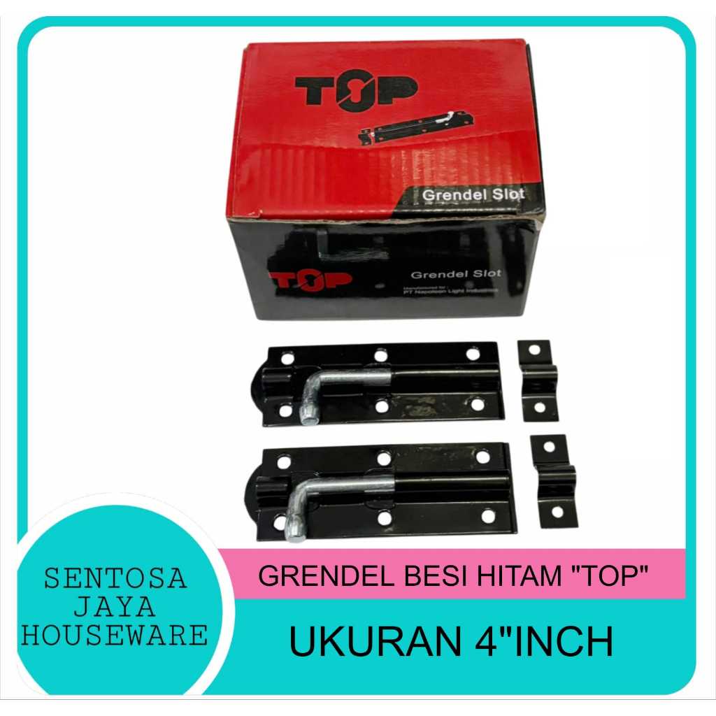 GRENDEL BESI HITAM 4INCH MERK TOP /  GRENDEL SLOT BESI HITAM PINTU UKURAN 4INCH