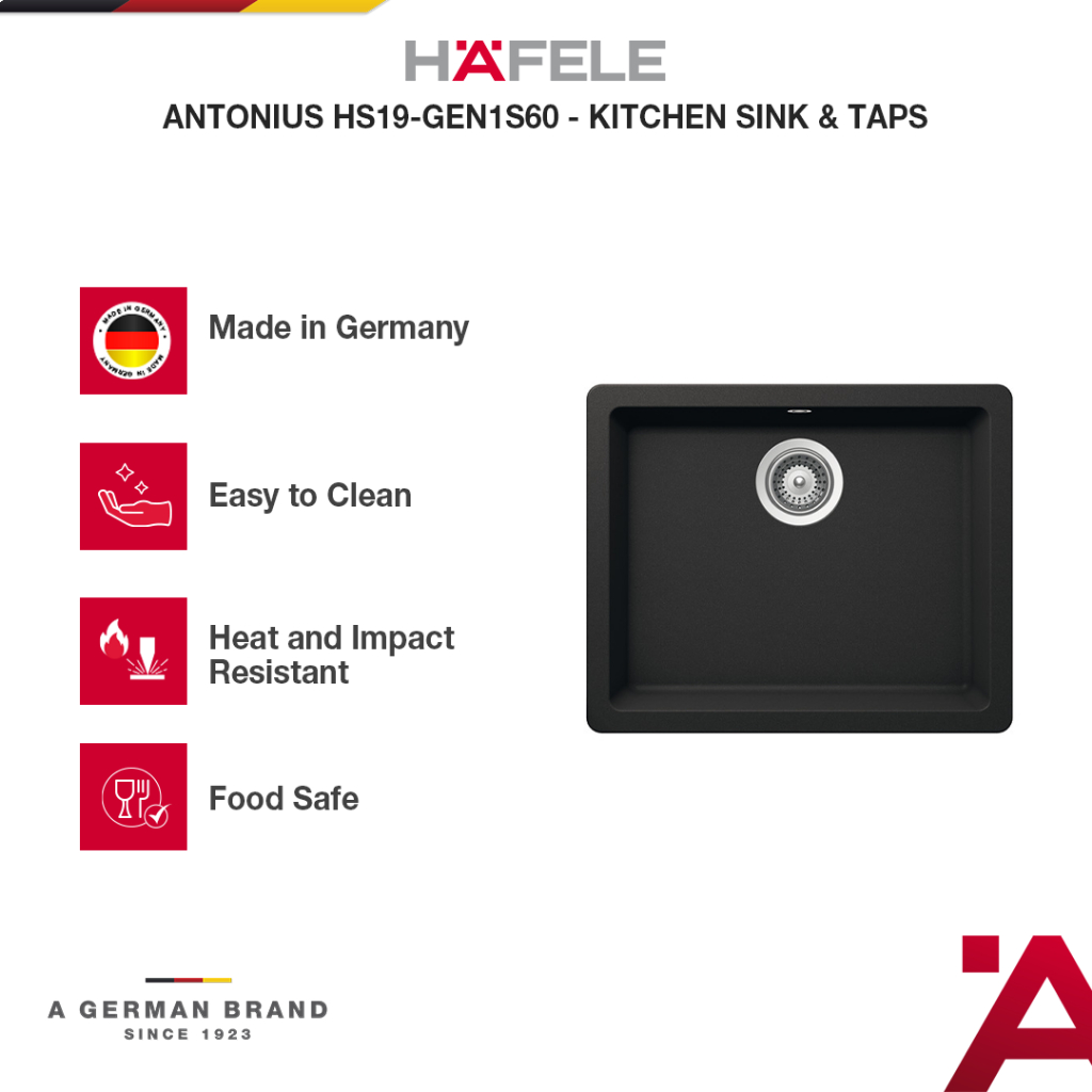 Hafele Kitchen Granite Sink Aiso Hitam  Bak Cuci Piring Washtafel Granit 1 Bowl Granit Quartz Tahan 