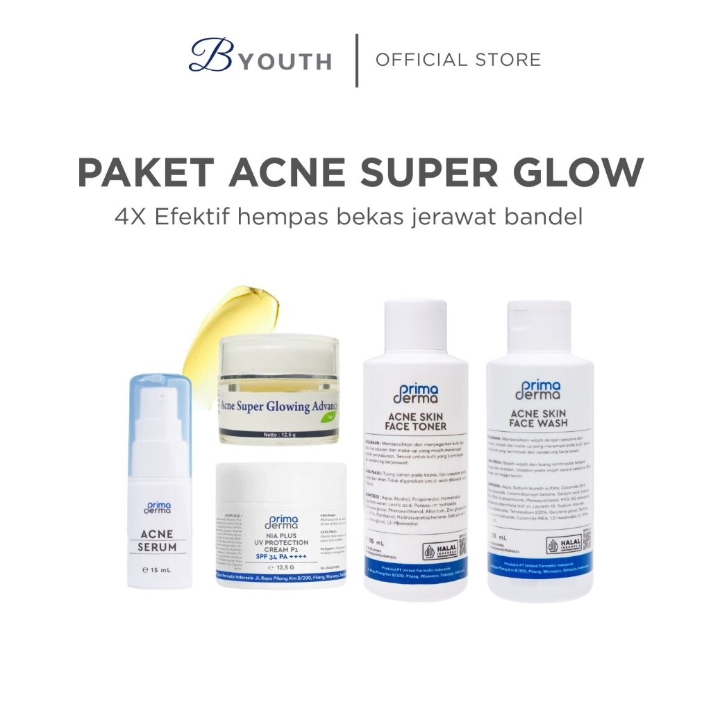 PRIMADERMA Paket Acne Super Glowing 4X Efektif Hempas Bekas Jerawat Membandel