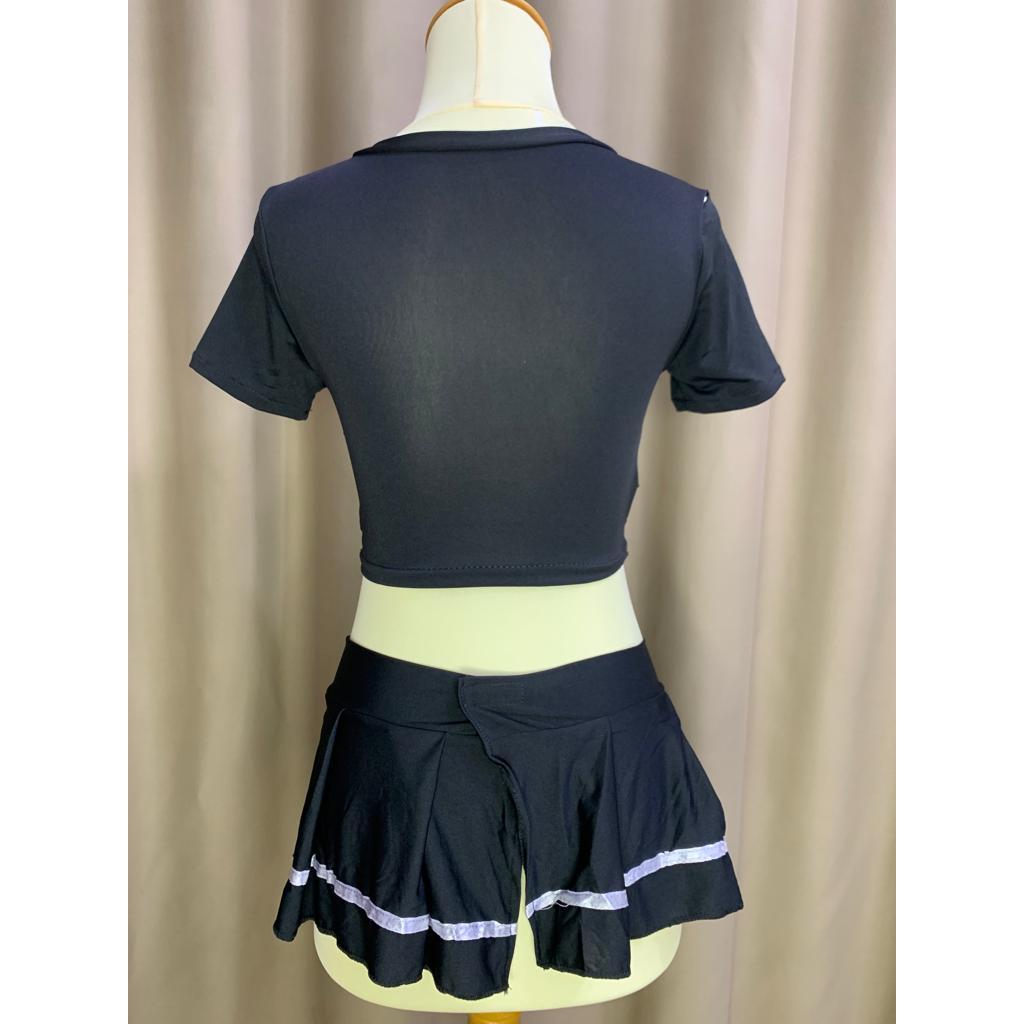 HUES.ID Baju Tidur Crop Top + Rok Pendek Lingerie Import Wanita 3034