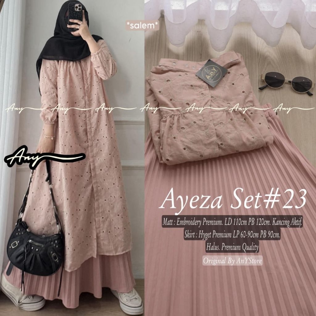 ALEZA // AYEZA SET // SETELAN TUNIK KATBOL MIX ROK PLISKET POLOS PREMIUM // BY ANY