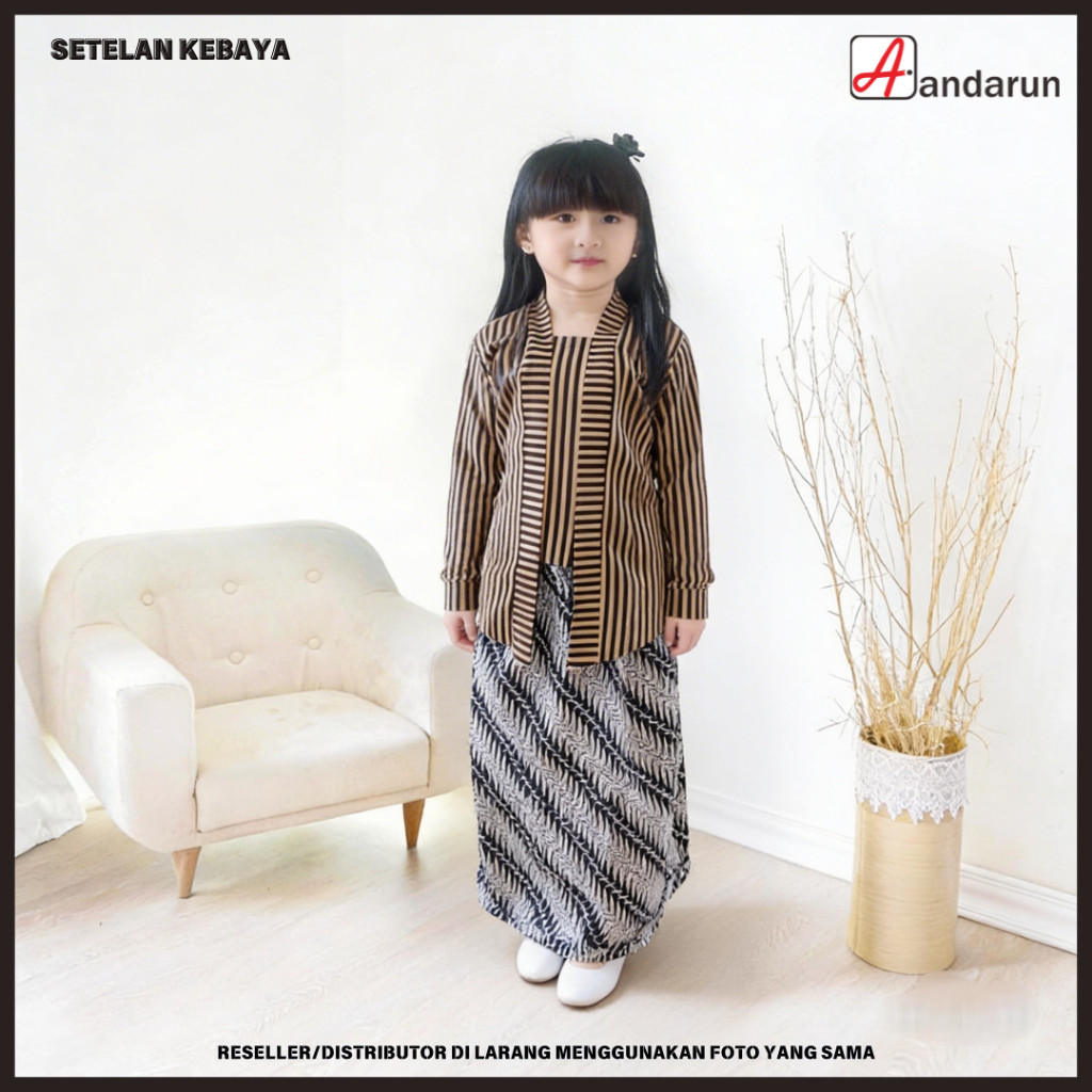 Set Kebaya Anak Perempuan Kutu Baru Lurik Jawa Elegan Modern_Setelan Kondangan & Setelan Kartini Ter