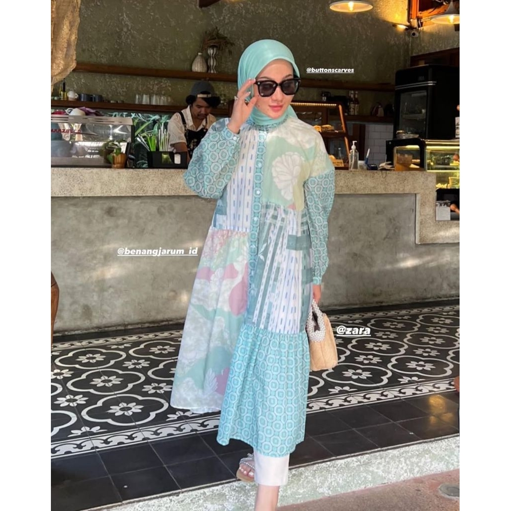 [PRELOVED] Benang Jarum Nami Ruffle Maxi Dress - Green - Size M