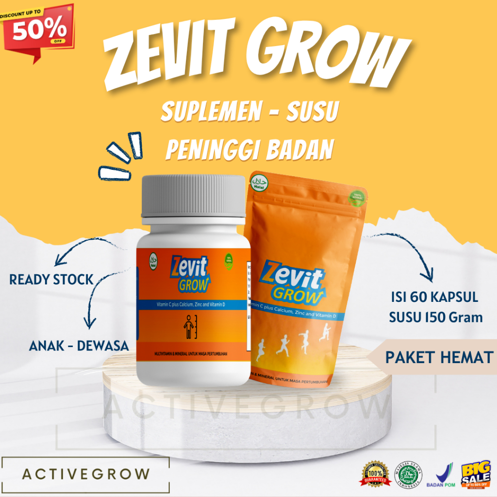 ZEVIT GROW - PENINGGI BADAN ANAK & DEWASA / SUPLEMEN SUSU VITAMIN ORIGINAL BPOM