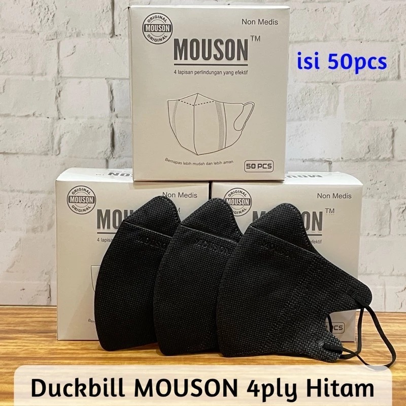 Masker Duckbill 4 Ply Mouson Alkindo Premium Emboss Garis | Tebal Nyaman Mix Warna Hitam Putih Abu