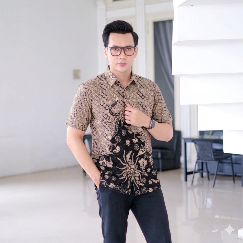 Batik AF Pratama | kemeja batik pria premium motif Tejawulan mocca lengan pendek bahan katun halus