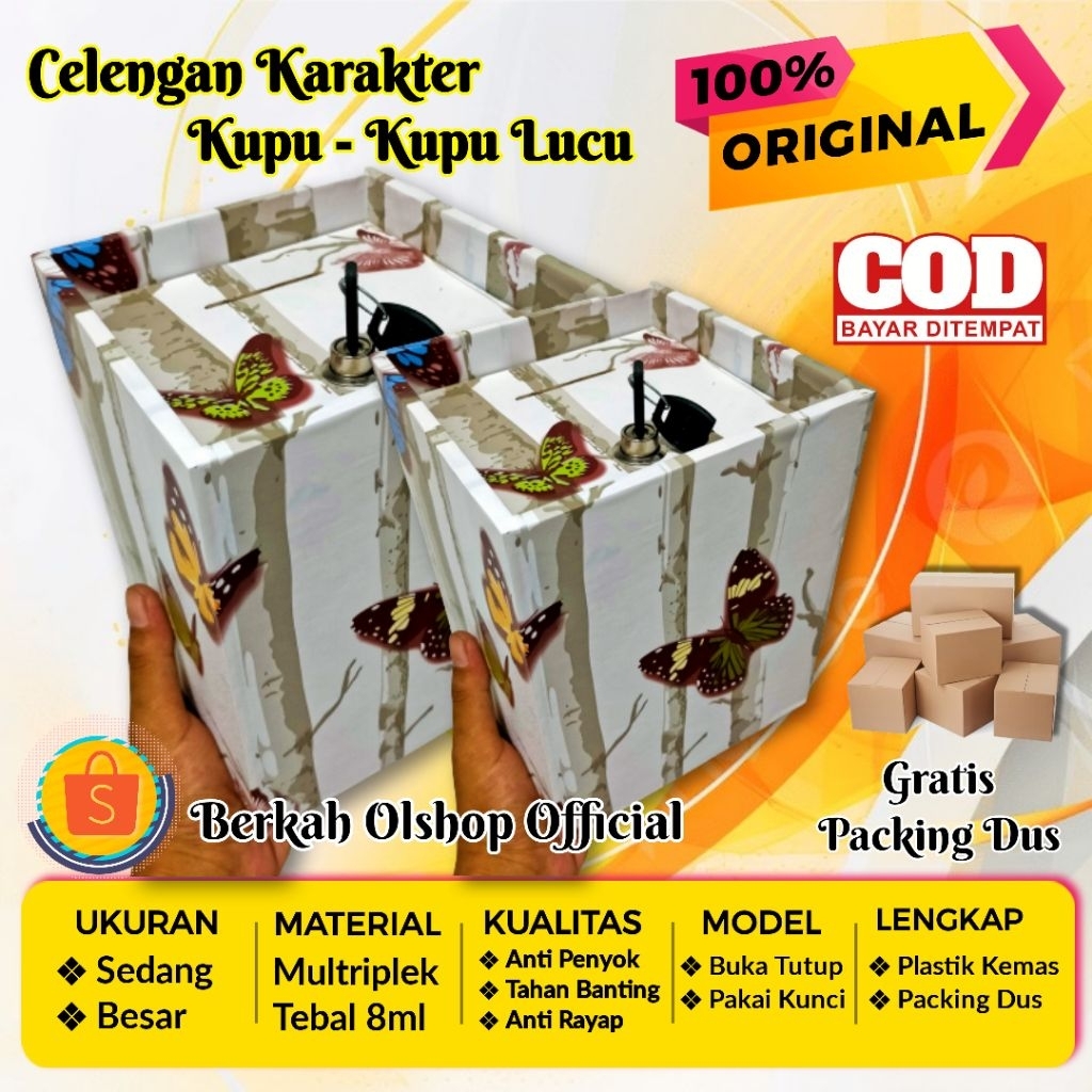 Celengan Karakter Kupu-kupu - Celengan Kunci Gembok - Celengan Besar Pakai Kunci
