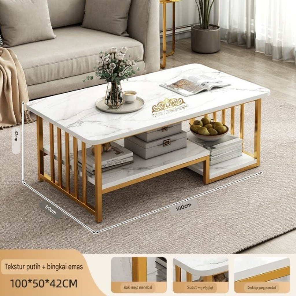 Meja Kopi Sofa Ruang Tamu Minimalis Modern HPL Rangka Besi