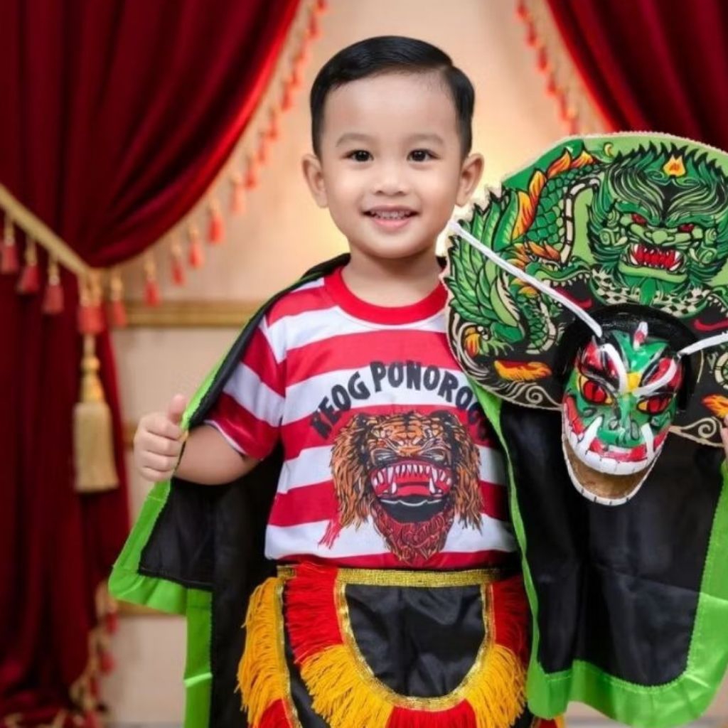 Baju Reog Anak Set Lengkap Kaos Celana Jaranan Barongan Devil Spon Jumbo Caplokan