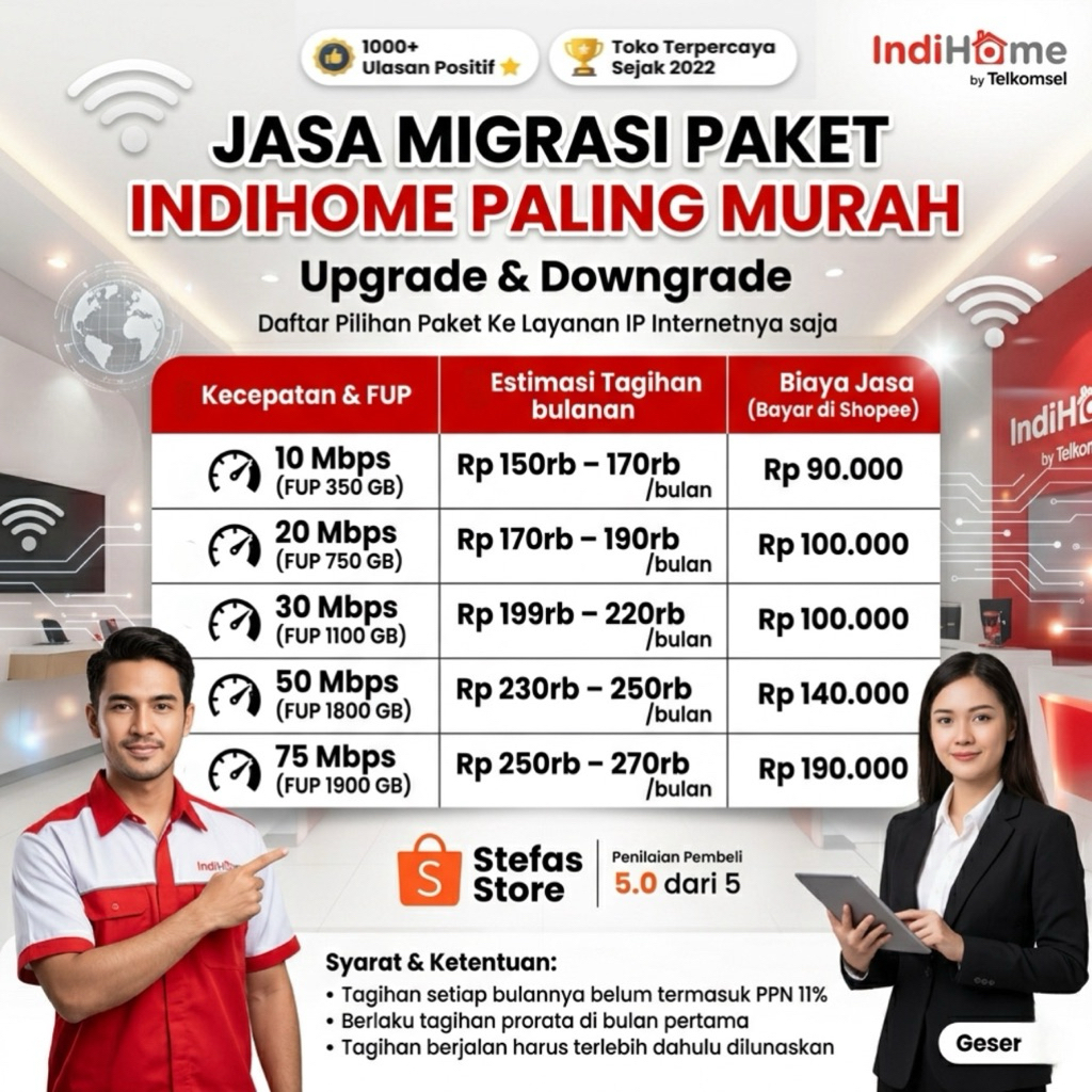 Migrasi Indihome Paket 1P Internetnya Saja 10 - 100 Mbps | Upgrade / Downgrade | Rubah Paket Indihom