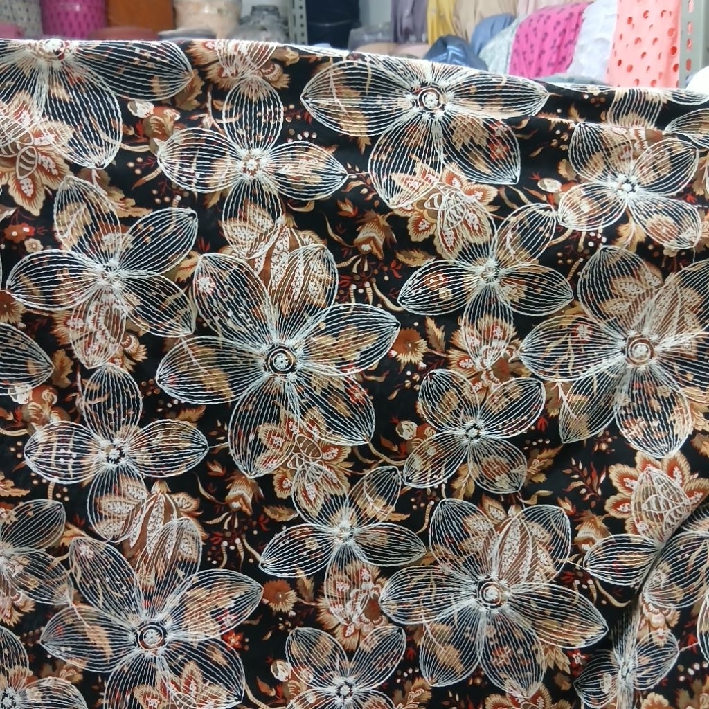 Kain bahan katun bordir halus premium / Kain katun bordir original import
